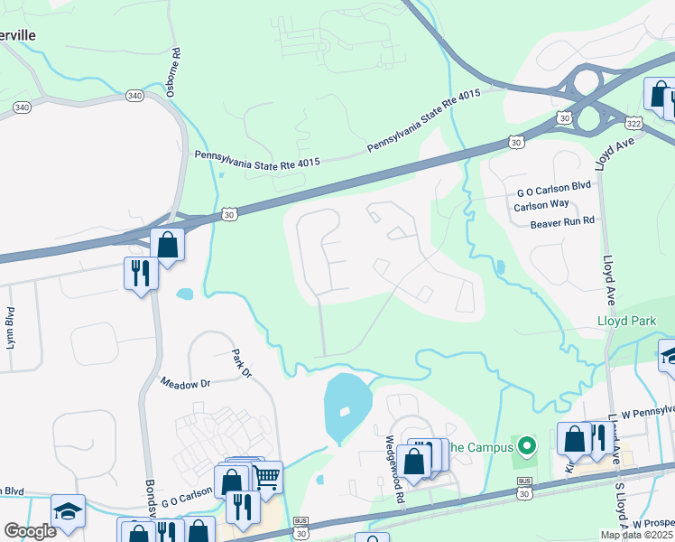 map of restaurants, bars, coffee shops, grocery stores, and more near 324 Hidden Creek Drive in Downingtown