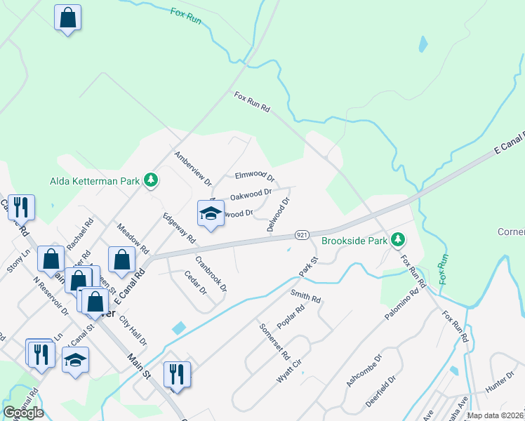 map of restaurants, bars, coffee shops, grocery stores, and more near 109 Maplewood Drive in Dover