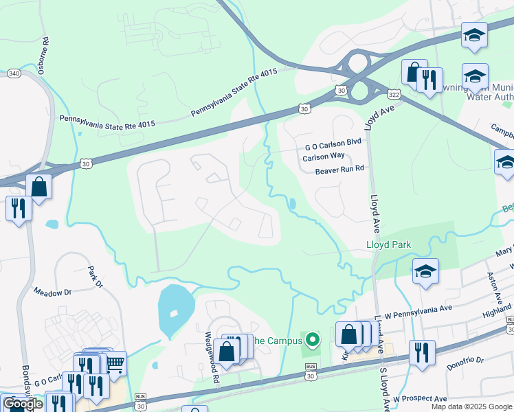 map of restaurants, bars, coffee shops, grocery stores, and more near 340 Carlyn Court in Downingtown