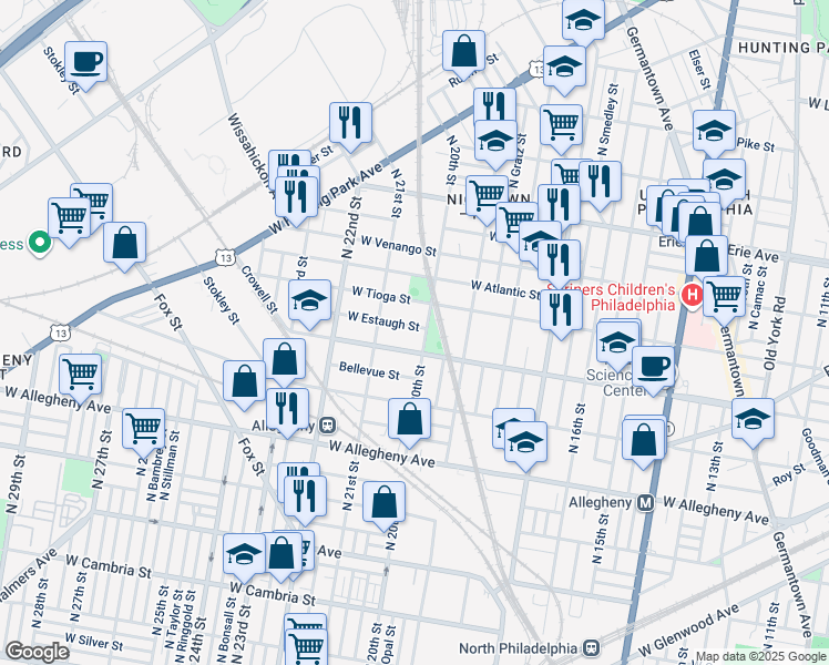 map of restaurants, bars, coffee shops, grocery stores, and more near 2012 West Estaugh Street in Philadelphia