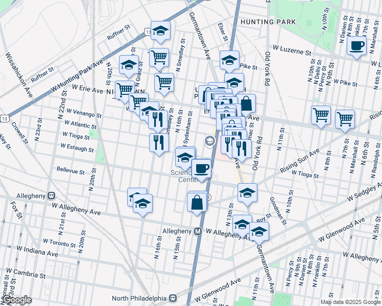 map of restaurants, bars, coffee shops, grocery stores, and more near in Philadelphia