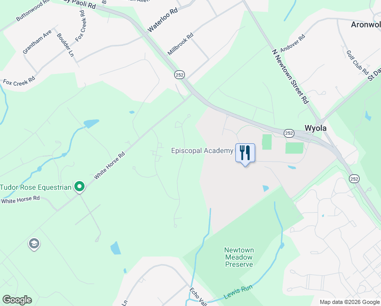 map of restaurants, bars, coffee shops, grocery stores, and more near 70 Farrier Lane in Newtown Square