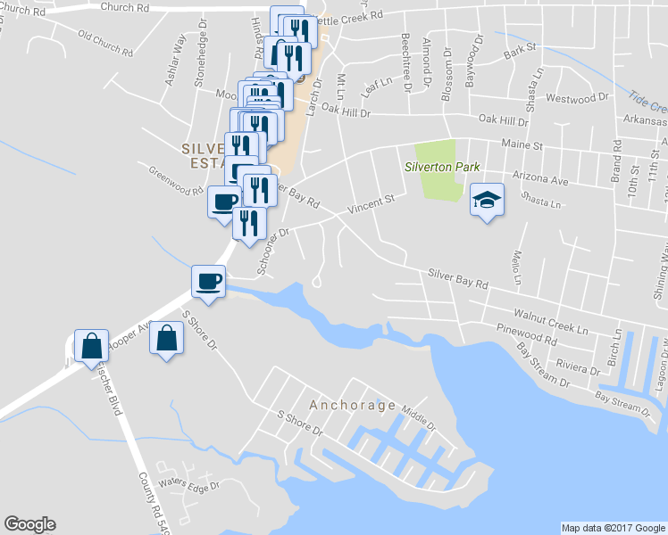 map of restaurants, bars, coffee shops, grocery stores, and more near 74 Moonlight Court in Toms River