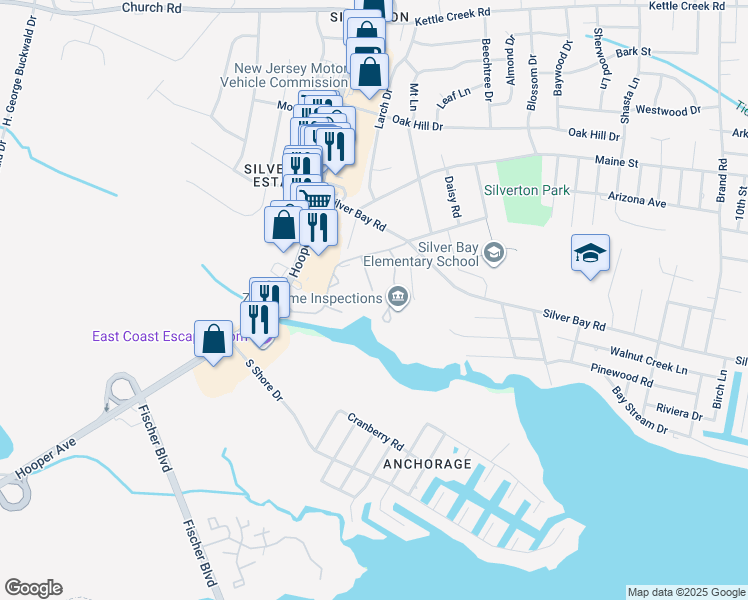 map of restaurants, bars, coffee shops, grocery stores, and more near 612 Bounty Court in Toms River