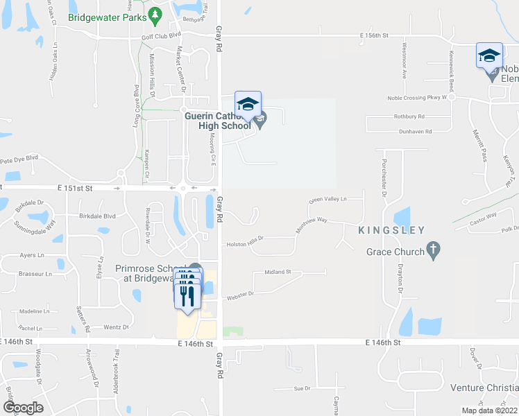 map of restaurants, bars, coffee shops, grocery stores, and more near 15055 Gray Road in Noblesville