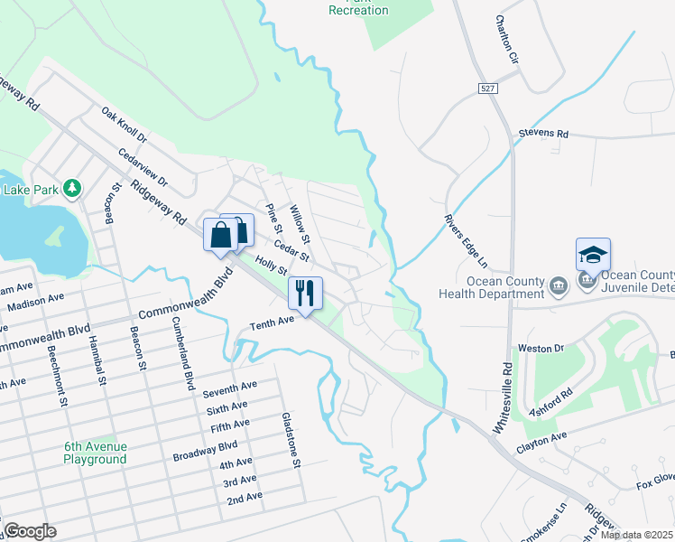 map of restaurants, bars, coffee shops, grocery stores, and more near 8 Holly Street in Toms River