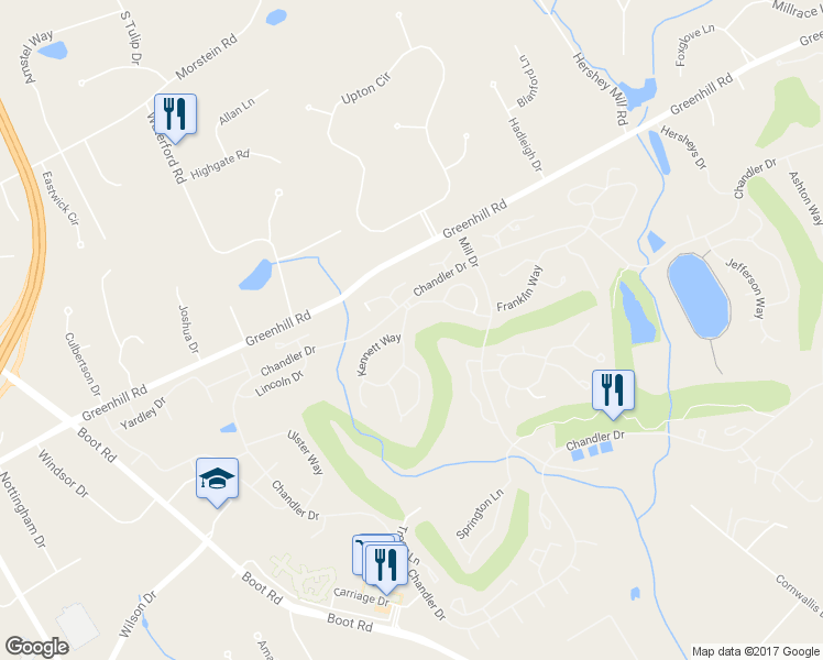 map of restaurants, bars, coffee shops, grocery stores, and more near 1041 Kennett Way in West Chester