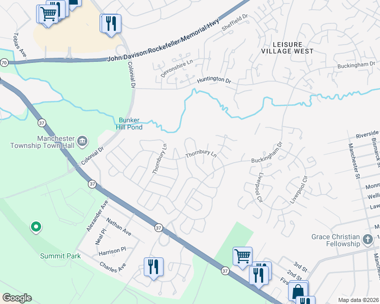 map of restaurants, bars, coffee shops, grocery stores, and more near 997A Buckingham Drive in Manchester Township