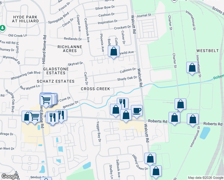 map of restaurants, bars, coffee shops, grocery stores, and more near 5065 Hidden View Drive in Hilliard