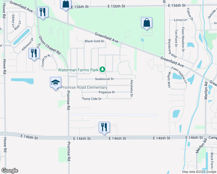 map of restaurants, bars, coffee shops, grocery stores, and more near 11363 Lucky Dan Drive in Noblesville