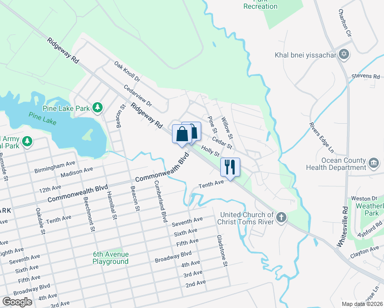 map of restaurants, bars, coffee shops, grocery stores, and more near 1981 Ridgeway Road in Toms River