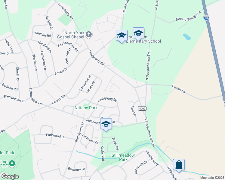 map of restaurants, bars, coffee shops, grocery stores, and more near 540 Fairfax Road in York