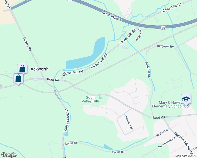 map of restaurants, bars, coffee shops, grocery stores, and more near 1065 Boot Road in Downingtown