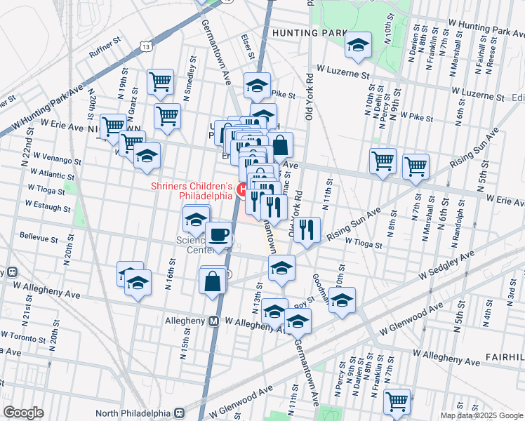 map of restaurants, bars, coffee shops, grocery stores, and more near in Philadelphia