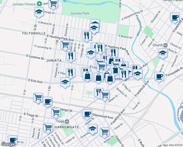 map of restaurants, bars, coffee shops, grocery stores, and more near 3917 Dungan Street in Philadelphia