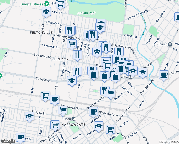 map of restaurants, bars, coffee shops, grocery stores, and more near 3915 Howland Street in Philadelphia