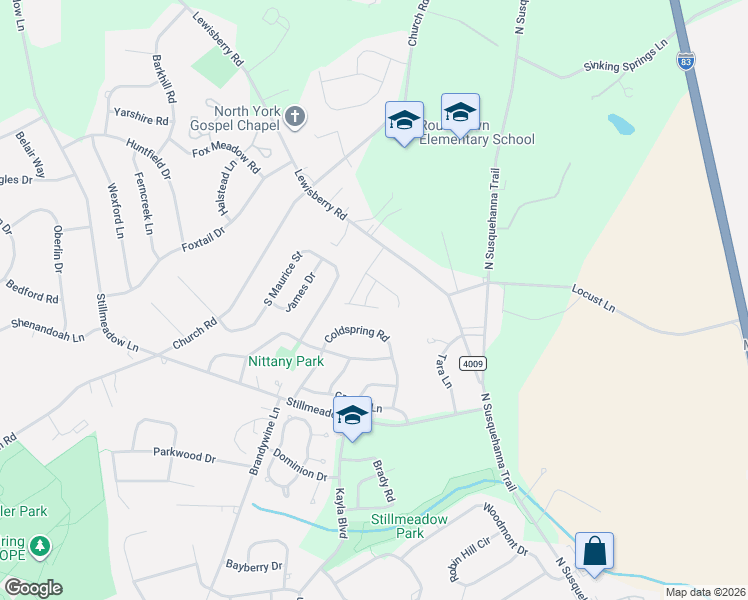 map of restaurants, bars, coffee shops, grocery stores, and more near 540 Fairfax Road in York