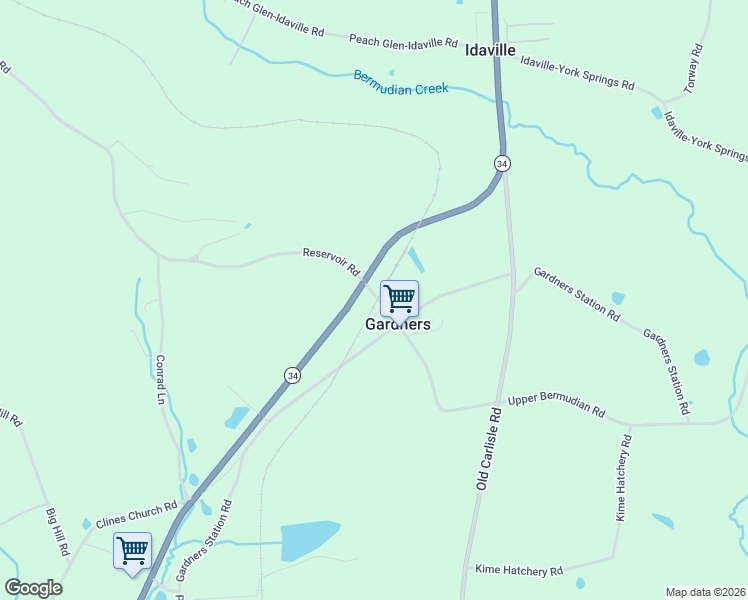 map of restaurants, bars, coffee shops, grocery stores, and more near 21 Upper Bermudian Road in Gardners