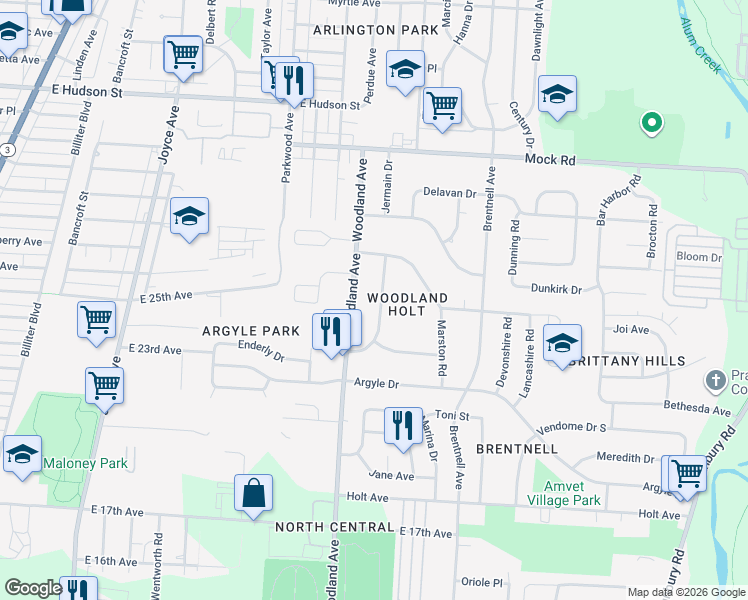map of restaurants, bars, coffee shops, grocery stores, and more near 1867 Jermain Drive in Columbus