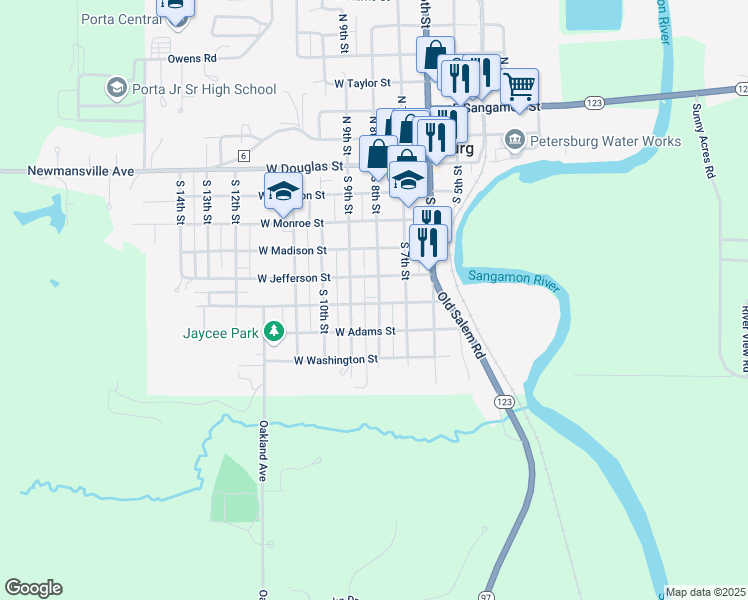 map of restaurants, bars, coffee shops, grocery stores, and more near 216-298 West Lincoln Avenue in Petersburg
