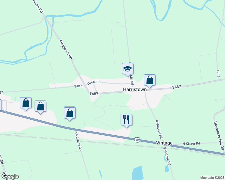 map of restaurants, bars, coffee shops, grocery stores, and more near 117 Harristown Road in Paradise