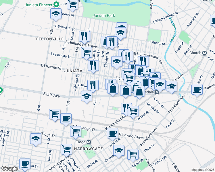 map of restaurants, bars, coffee shops, grocery stores, and more near 3915 Howland Street in Philadelphia