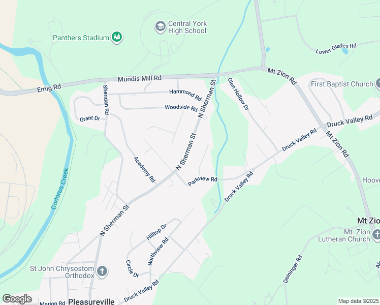 map of restaurants, bars, coffee shops, grocery stores, and more near 2753 North Sherman Street in York