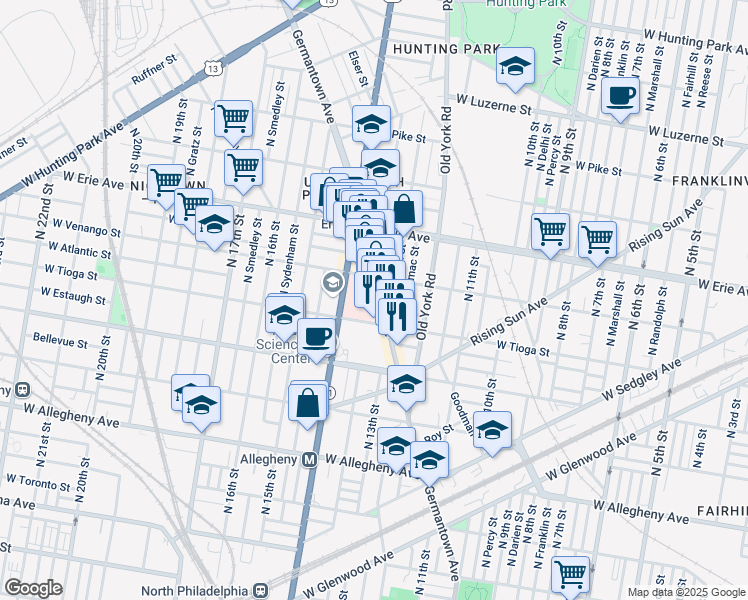 map of restaurants, bars, coffee shops, grocery stores, and more near in Philadelphia