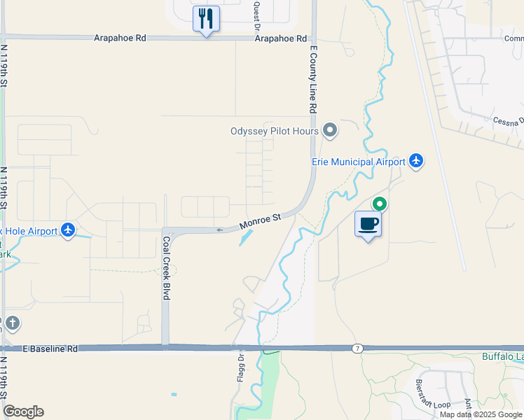 map of restaurants, bars, coffee shops, grocery stores, and more near E County Line Rd in Lafayette
