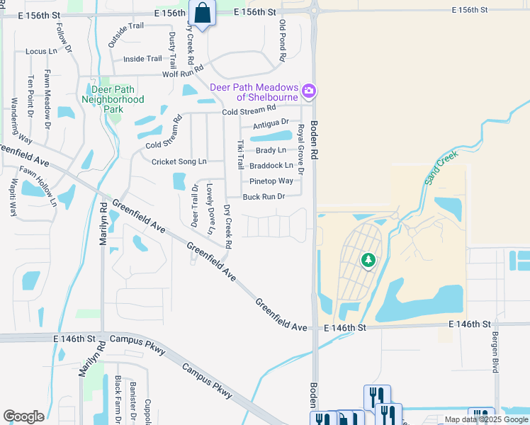 map of restaurants, bars, coffee shops, grocery stores, and more near 12642 Blue Holly Drive in Noblesville