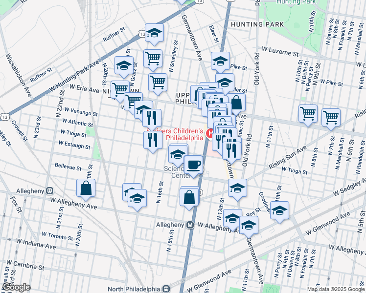 map of restaurants, bars, coffee shops, grocery stores, and more near 3506 North 15th Street in Philadelphia