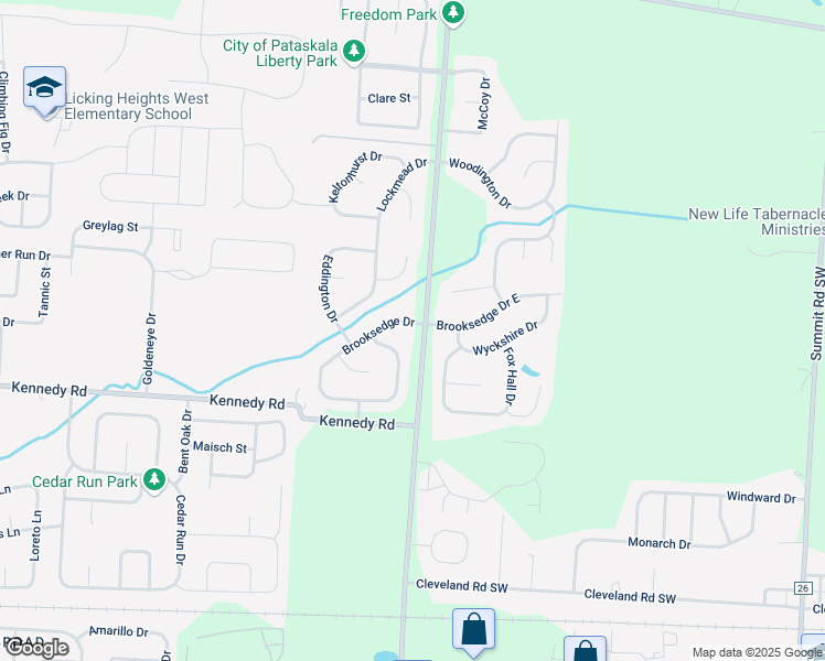 map of restaurants, bars, coffee shops, grocery stores, and more near 101 Brooksedge Drive in Pataskala