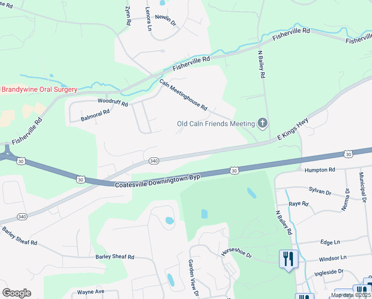 map of restaurants, bars, coffee shops, grocery stores, and more near 2715 East Kings Highway in Coatesville