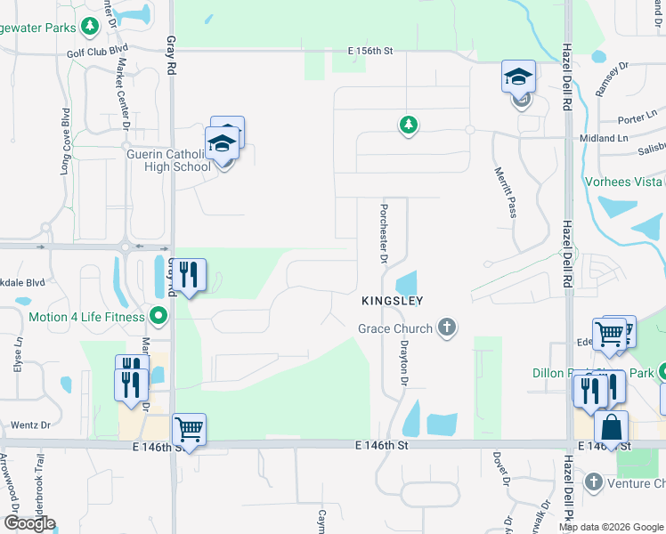 map of restaurants, bars, coffee shops, grocery stores, and more near 5199 Green Valley Lane in Noblesville