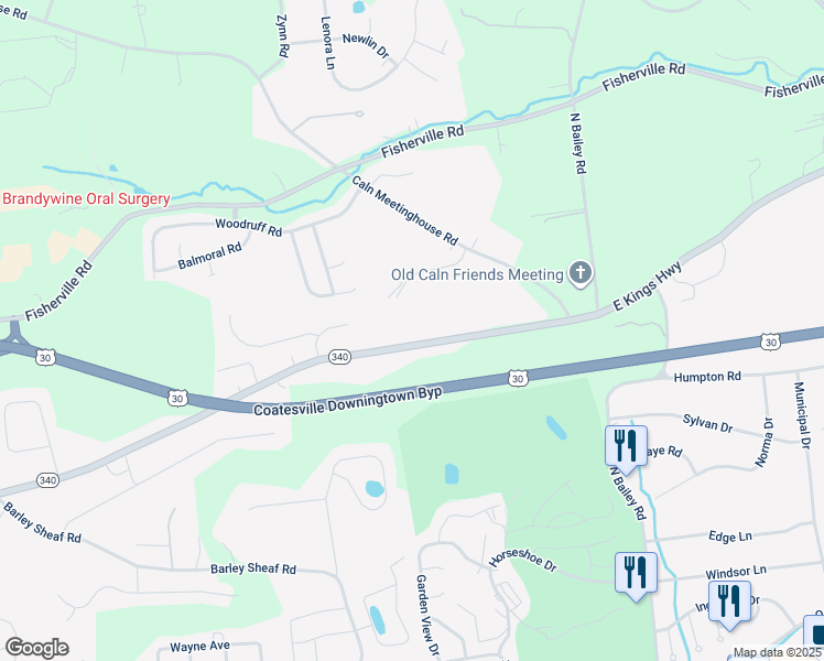 map of restaurants, bars, coffee shops, grocery stores, and more near 2715 East Kings Highway in Coatesville