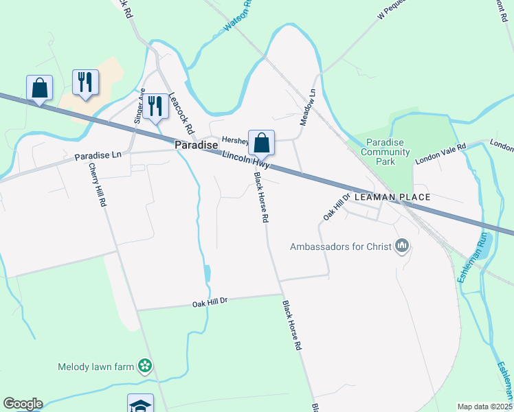 map of restaurants, bars, coffee shops, grocery stores, and more near 20 Black Horse Road in Paradise