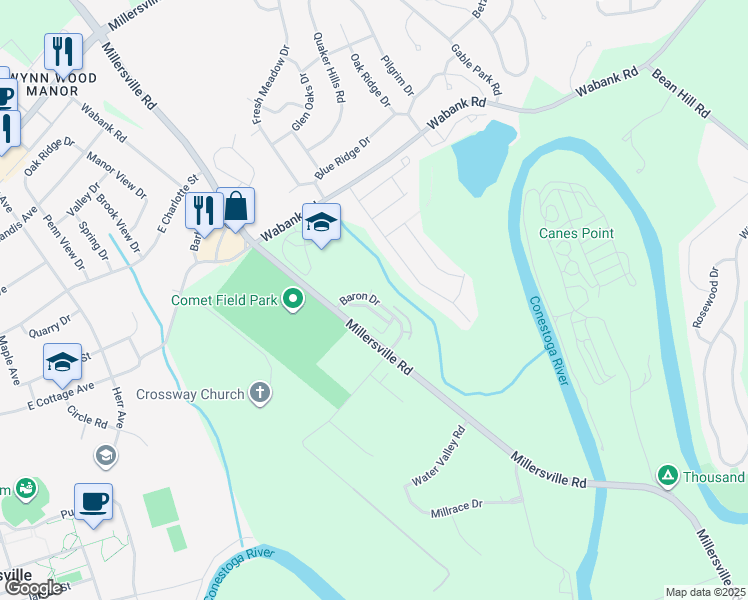 map of restaurants, bars, coffee shops, grocery stores, and more near 16 Dylan Lane in Lancaster
