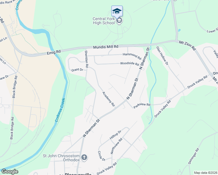 map of restaurants, bars, coffee shops, grocery stores, and more near 723 Academy Road in York