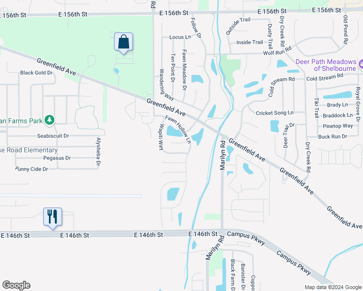 map of restaurants, bars, coffee shops, grocery stores, and more near 11939 Brocket Circle in Noblesville