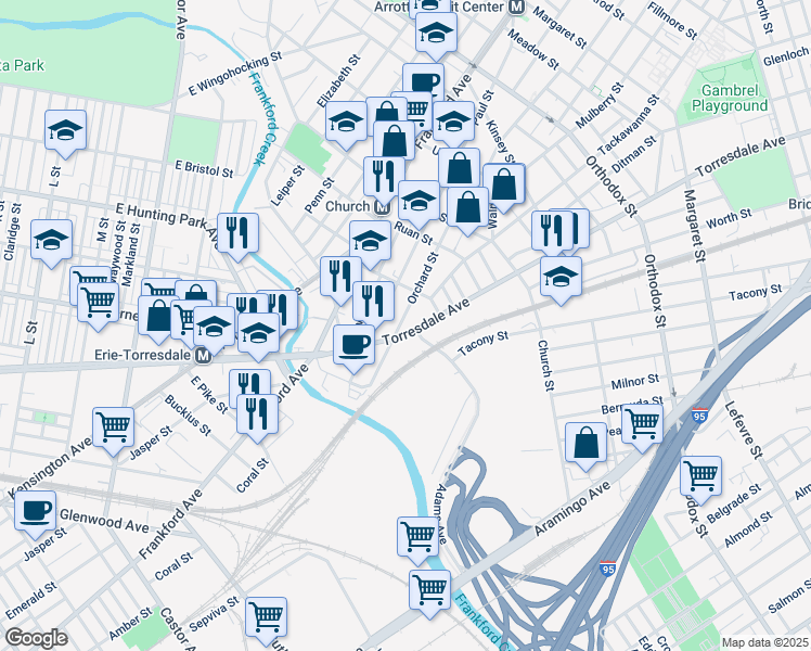 map of restaurants, bars, coffee shops, grocery stores, and more near 4117 Orchard Street in Philadelphia