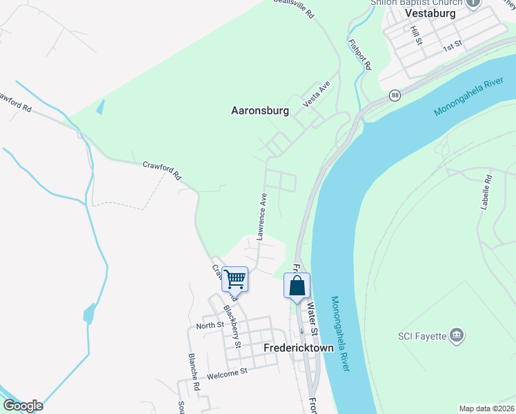 map of restaurants, bars, coffee shops, grocery stores, and more near 67 Lawrence Avenue in Fredericktown
