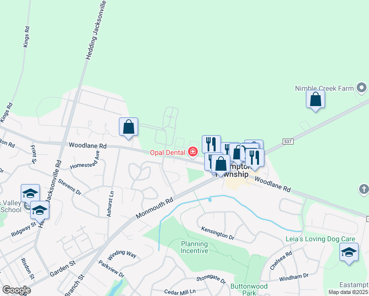 map of restaurants, bars, coffee shops, grocery stores, and more near 7413 Hamilton Way in Eastampton Township