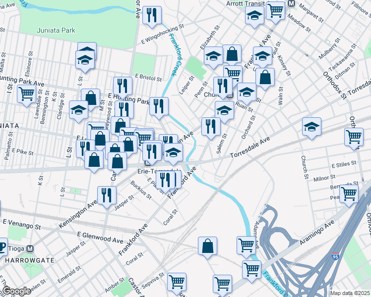 map of restaurants, bars, coffee shops, grocery stores, and more near 1901 East Hunting Park Avenue in Philadelphia