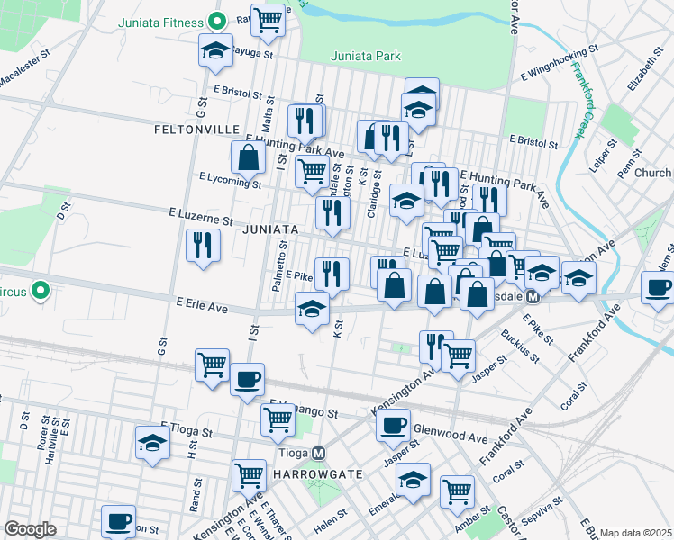 map of restaurants, bars, coffee shops, grocery stores, and more near 3917 Bennington Street in Philadelphia