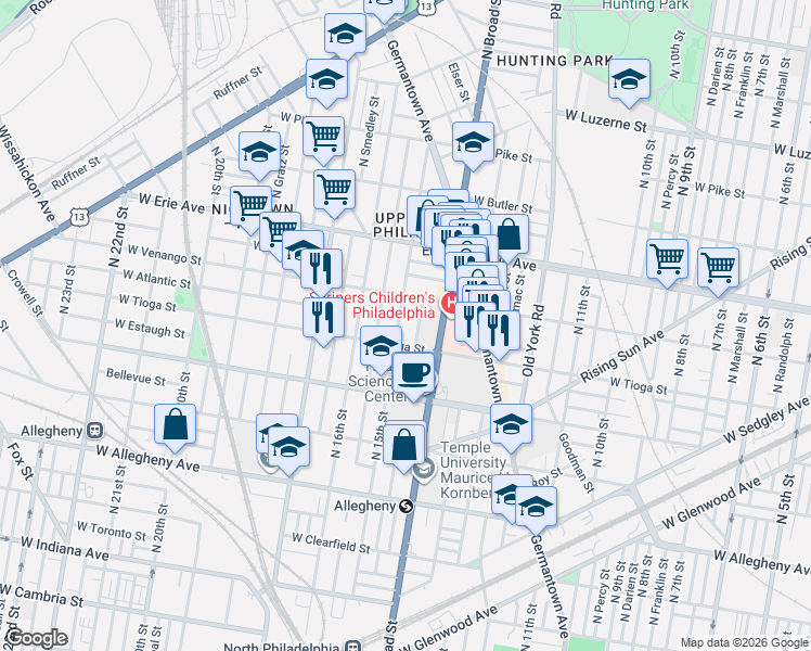 map of restaurants, bars, coffee shops, grocery stores, and more near in Philadelphia