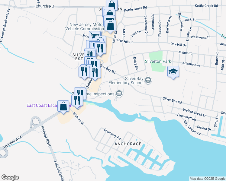 map of restaurants, bars, coffee shops, grocery stores, and more near 612 Bounty Court in Toms River
