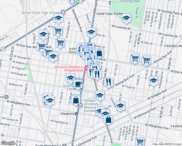 map of restaurants, bars, coffee shops, grocery stores, and more near in Philadelphia