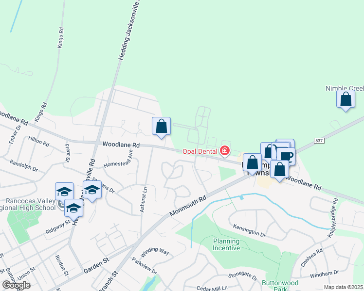 map of restaurants, bars, coffee shops, grocery stores, and more near 1058 Woodlane Road in Eastampton Township