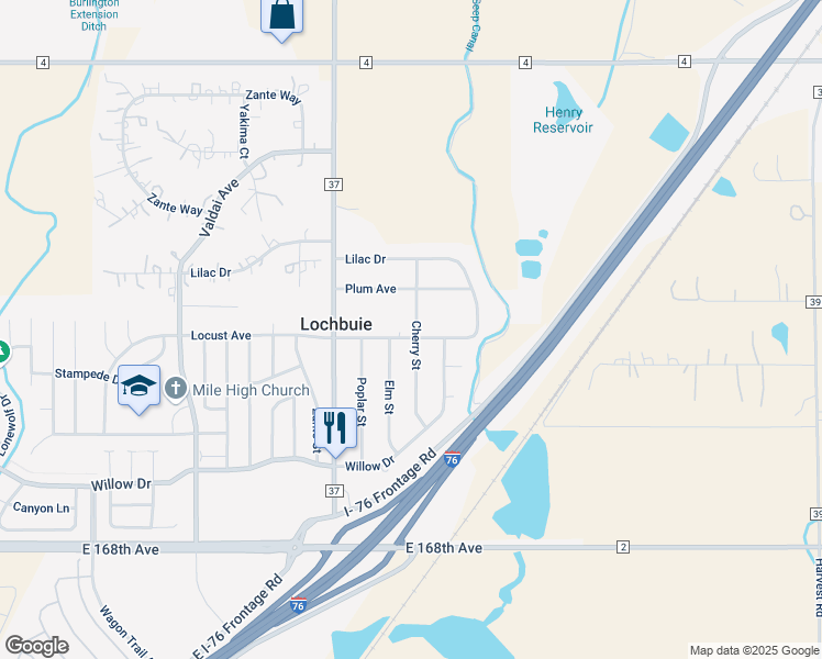 map of restaurants, bars, coffee shops, grocery stores, and more near 319 Elm Street in Lochbuie
