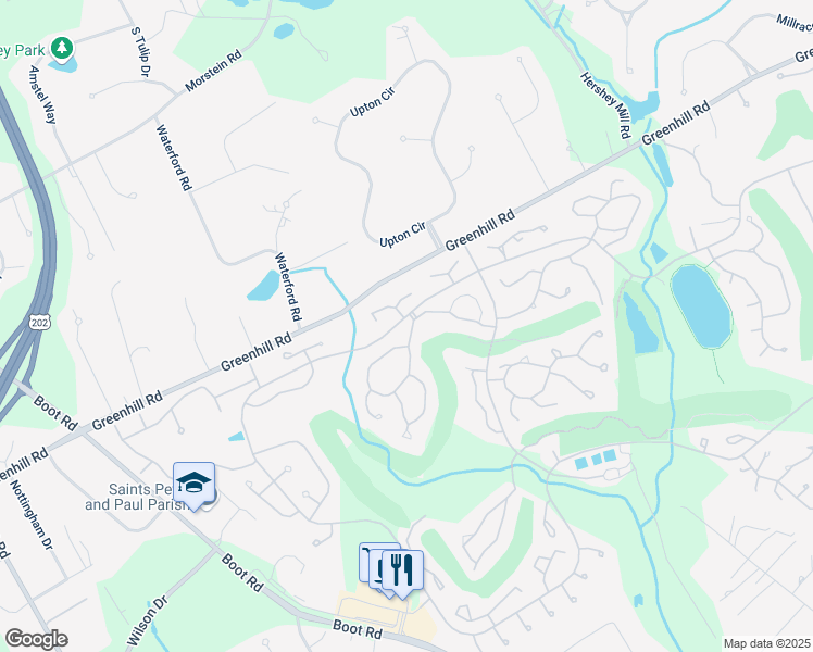 map of restaurants, bars, coffee shops, grocery stores, and more near 948 Kennett Way in West Chester